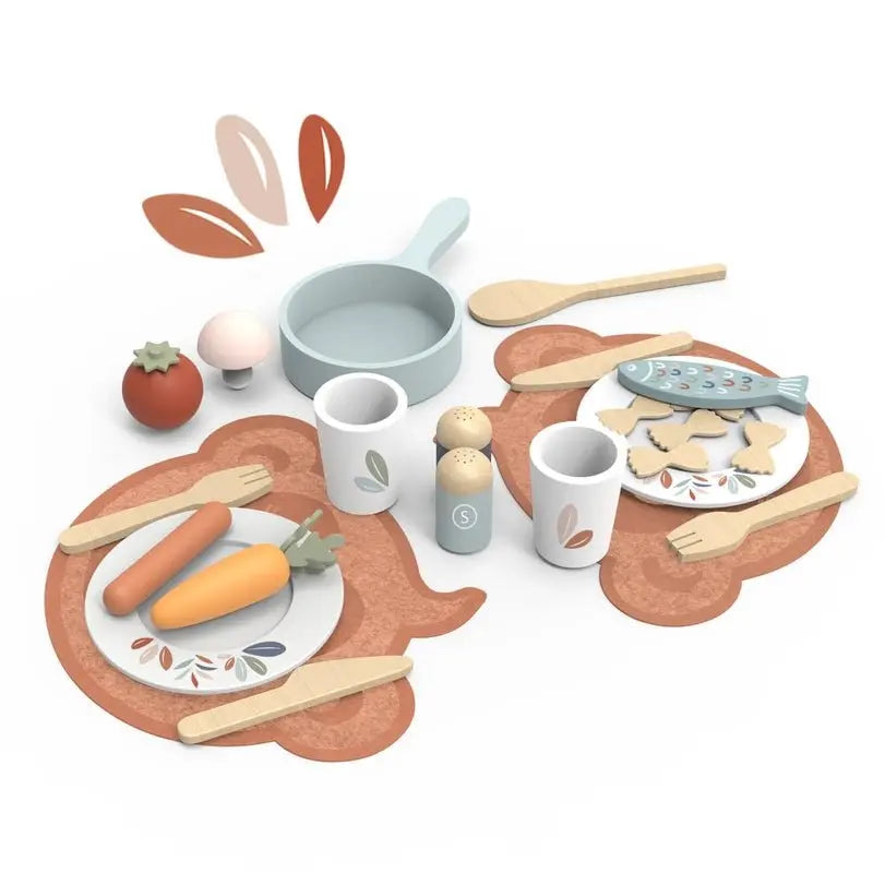 Encourages Pretend Play - Wooden Dining Set Toy - Role Play Kitchen Speedy Monkey