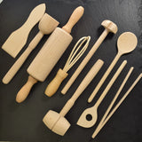 Natural Beechwood Children's Cook Set, 9-Piece Mini Kitchen Tools  Earth and Nest   