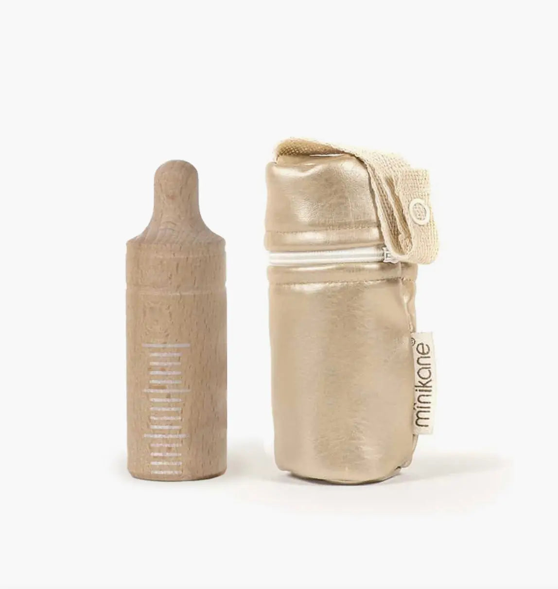 Bronze Imitation Leather Baby Bottle Holder, Wooden Bottle, Bottle Stabilizer  Minikane   