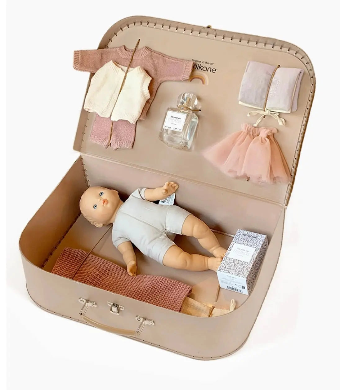 My Suitcase From Yesteryear “Birth Kit” Deluxe Pink Knit - Suzie Baby Doll  Minikane   