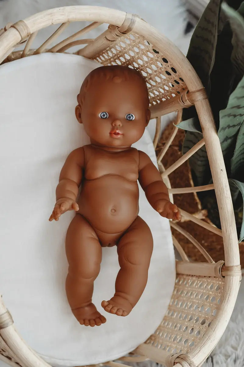 Amandine African Girl Baby Doll with Gray Blue Eyes  Minikane   