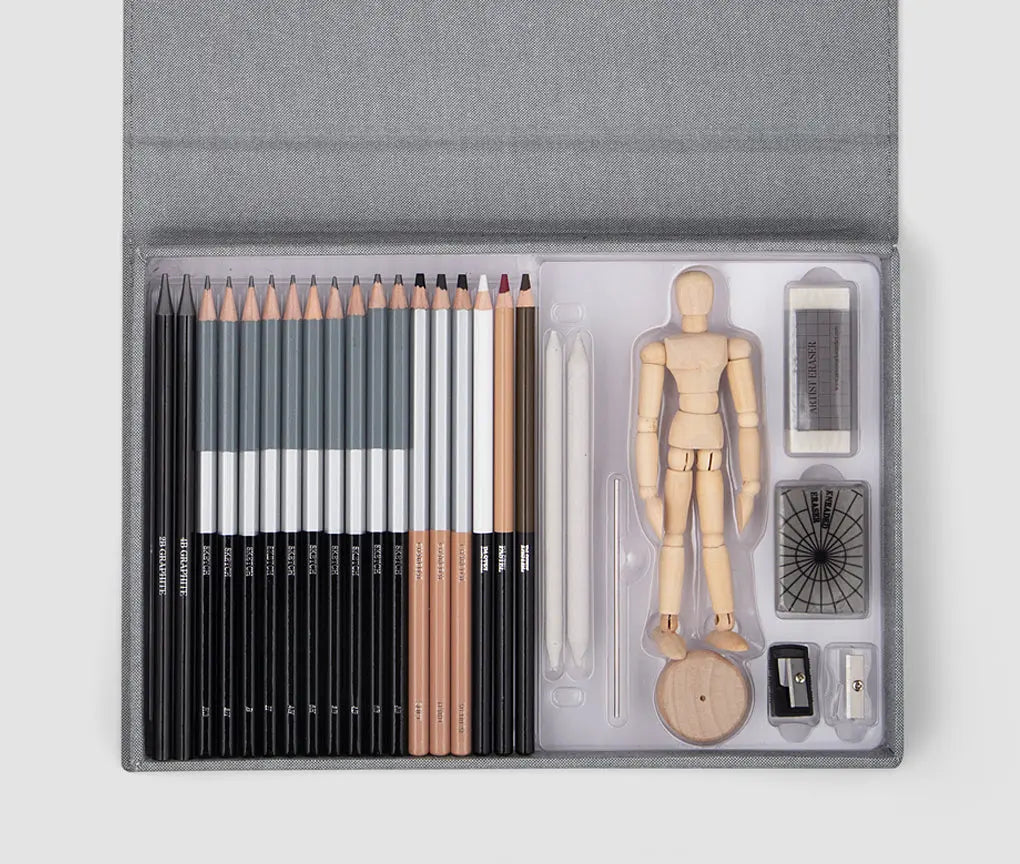 Emerging Artist Sketch Set - 25 Essential Pieces with Wooden Mannequin  Printworks   