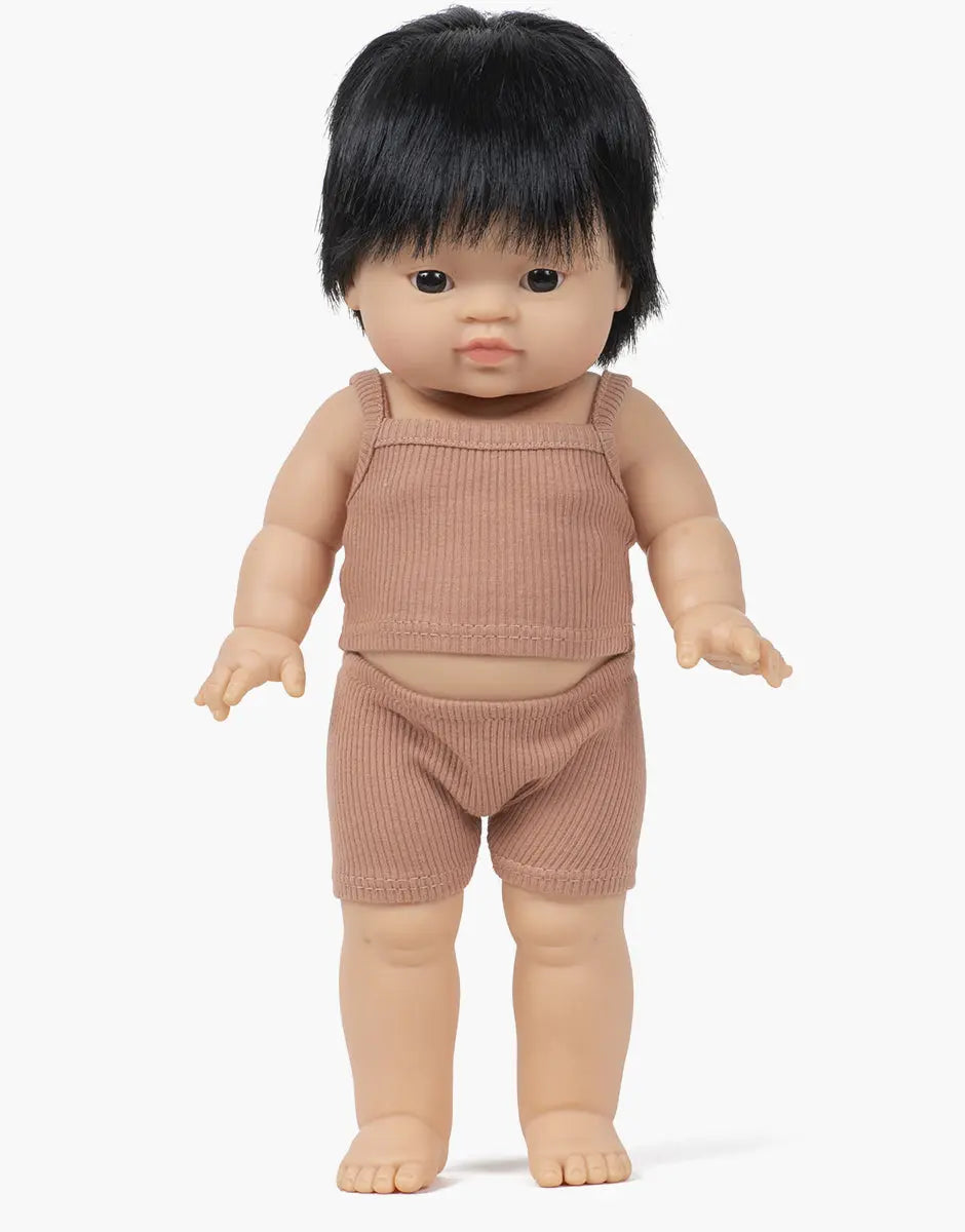 Jude-Leo Asian Boy Baby Doll With Black Eyes  Minikane   