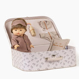 "Le Quotidien" Chestnut Vintage Retro Travel Suitcase - Jules European Boy Baby Doll  Minikane   