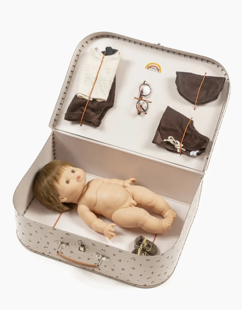 Retro Bohemian Chic Dolls Suitcase in Vintage Brown - Jules Boy Doll  Minikane   