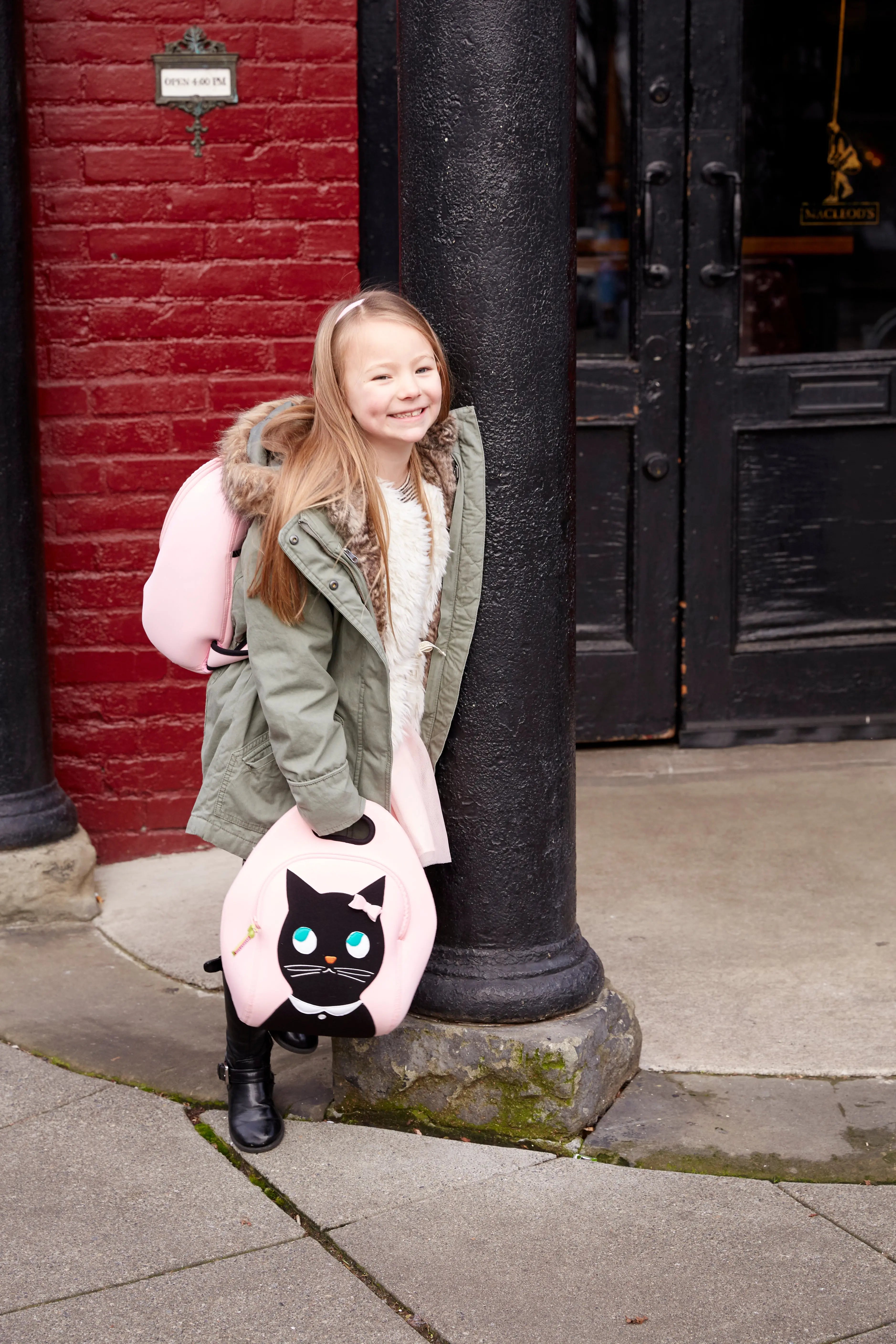 Miss Kitty Lunch Bag - Pink and Black, Insulated Neoprene Lunch Tote Lunch Bag Dabbawalla   