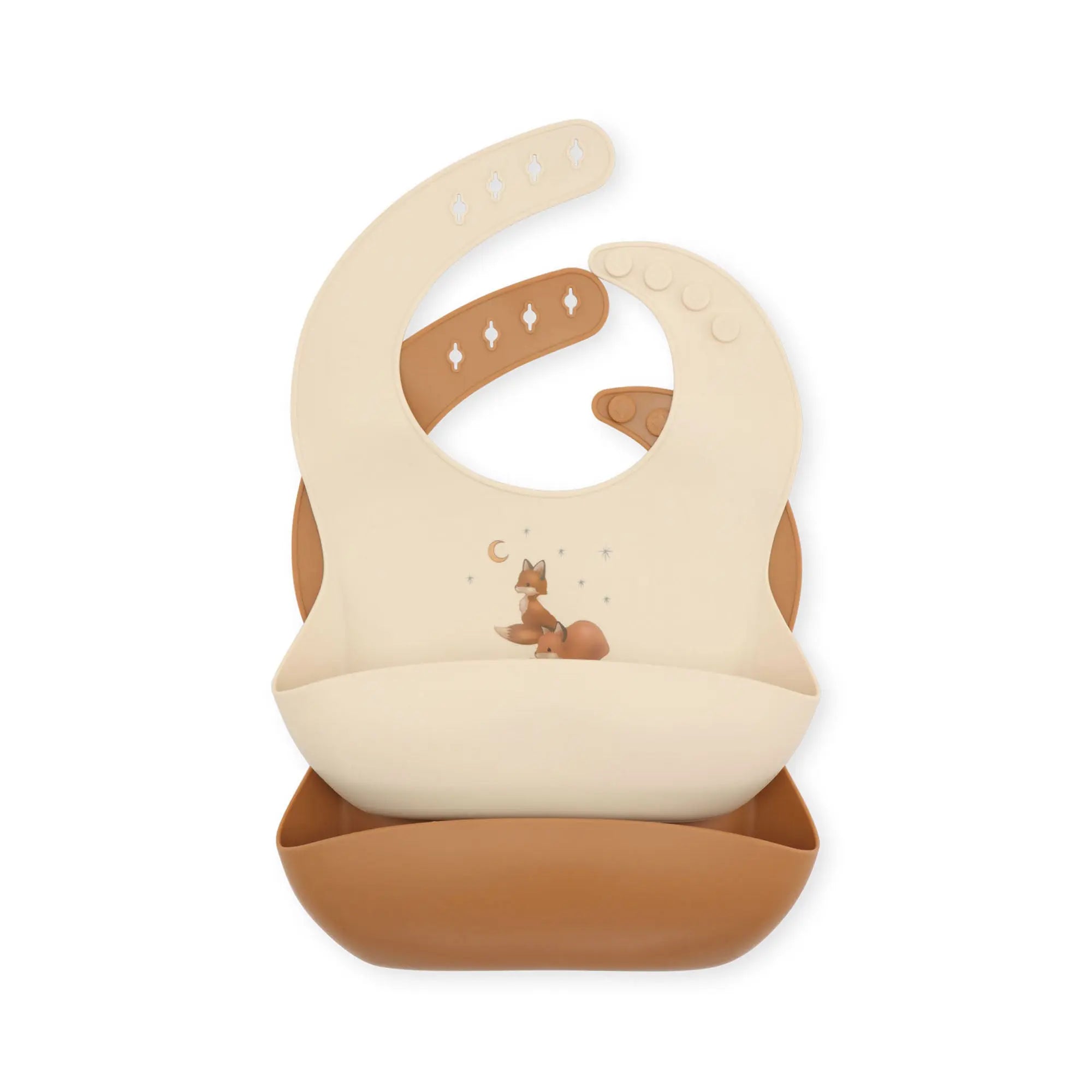 2 Pack Silicone Foxie Baby Bibs, Adorable Fox Design, Mess-Free Mealtime, Food-Safe Bibs  Konges Sløjd   