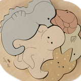 Clam Shaped Wood Puzzle, Sea Animals Jigsaw Puzzle, Educational Toy for Kids, Ocean Theme  Konges Sløjd   