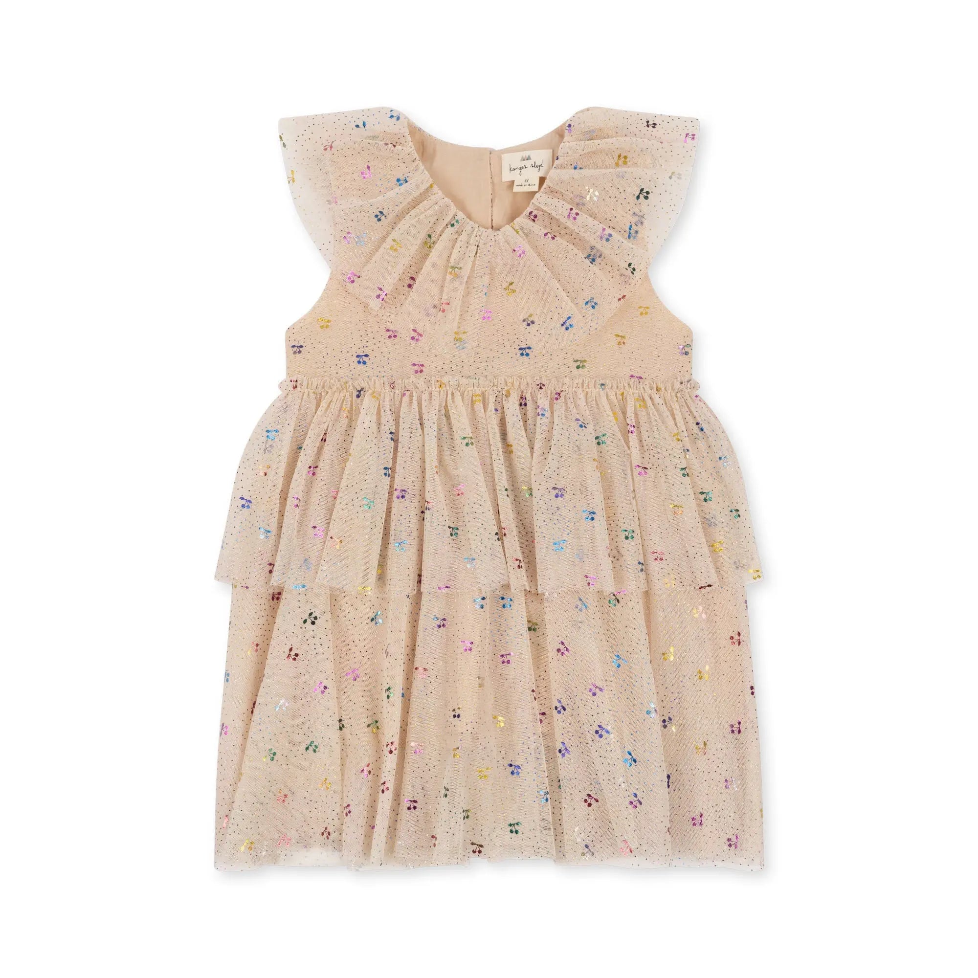Fairy Dress With Frill Details, Two-Tier, Rounded Collar, Soft Cotton Inside Layer, Crisp Tulle Outer Layers  Konges Sløjd Fairy Cherry 86cm/18M 