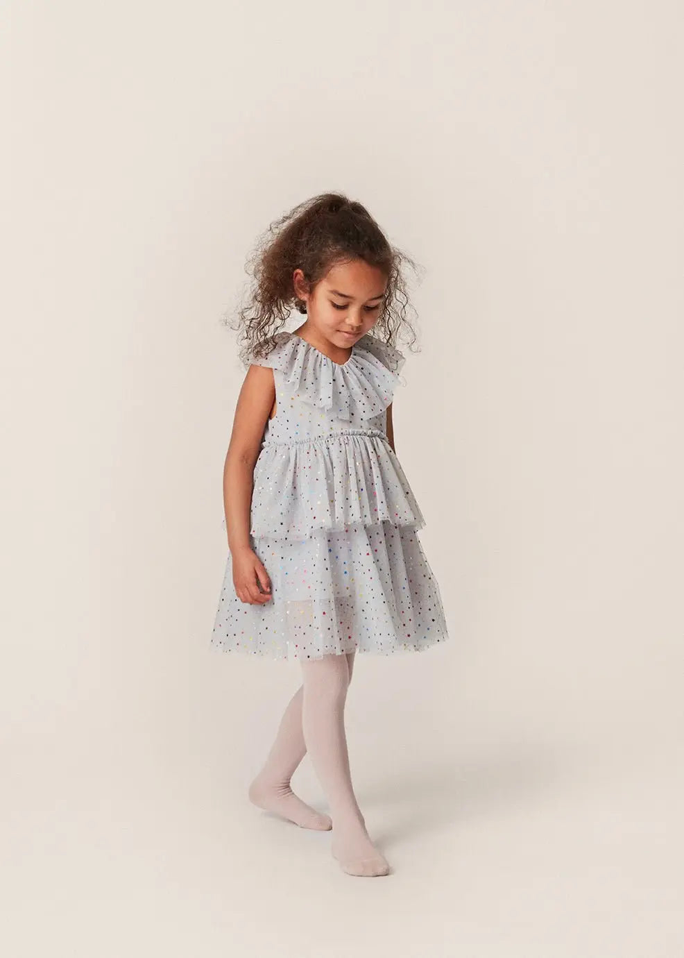 Fairy Dress With Frill Details, Two-Tier, Rounded Collar, Soft Cotton Inside Layer, Crisp Tulle Outer Layers  Konges Sløjd   