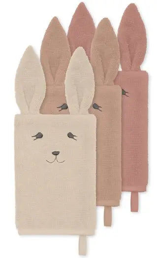 Charming Rose Bunny Kids Washcloth Set, 3-Pack, Soft and Absorbent, Perfect for Little Ones WASH CLOTHS Konges Sløjd   