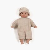 Minis Teo Baby Doll With Dark Eyes in Bodysuit and Pebble Hat  Minikane   