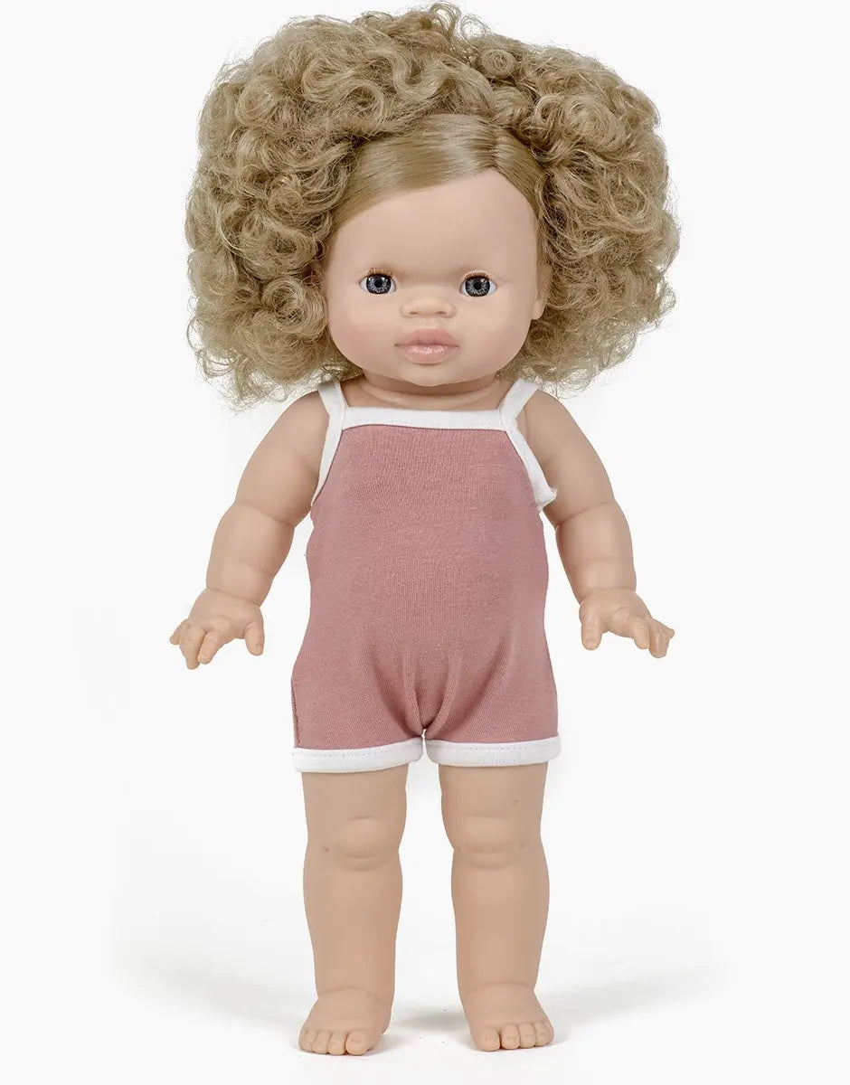 Lise-Anaïs European Girl Baby Doll with Curly Hair and Blue Gray Eyes, 37cm Female Collectible Toy  Minikane   
