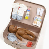 Cesar African Boy Baby Doll "Vintage" Suitcase - Blue Gingham Patterns  Minikane   