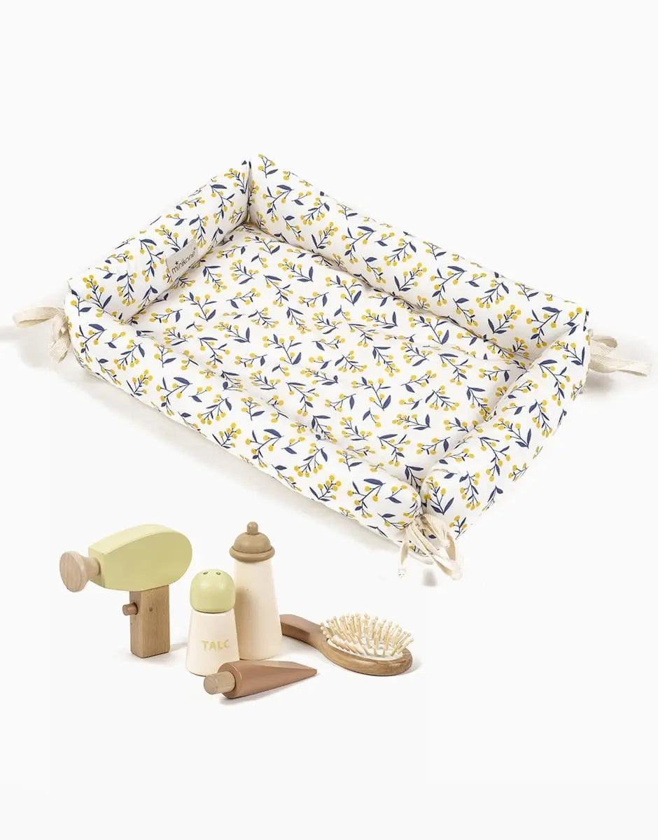 Nomade Mimosa Set With Changing Mat And Wooden Toiletry Set  Minikane   