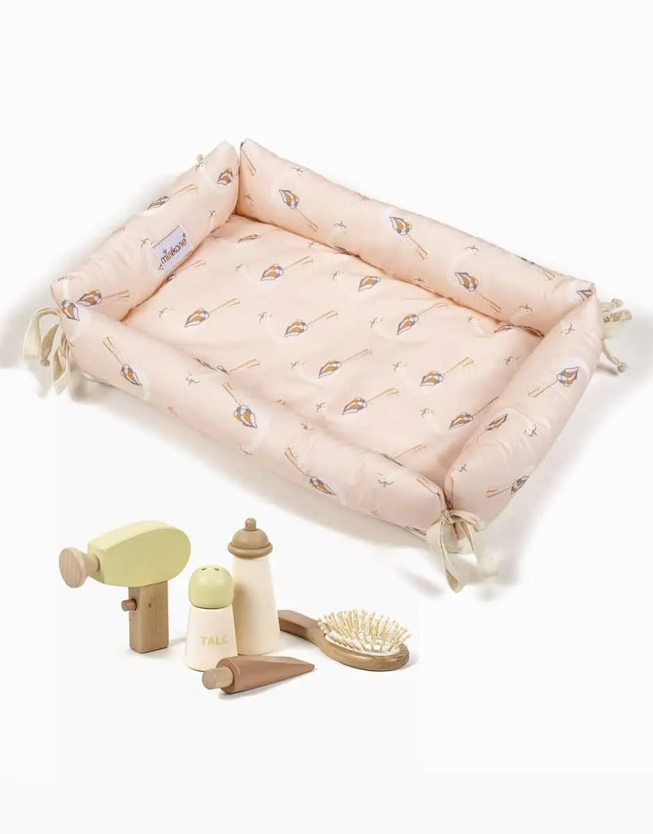 Nomade Peacocks Roses Set With Changing Mat And Wooden Toiletry Set  Minikane   