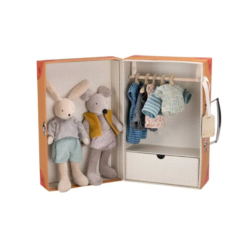 Suitcase Rabbit & Mouse Wardrobe - Stuffed Toy  Moulin Roty   