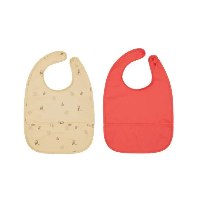 Dino waterproof Bib 2 Pack Set -  Butter and Cherry Red  OYOY   