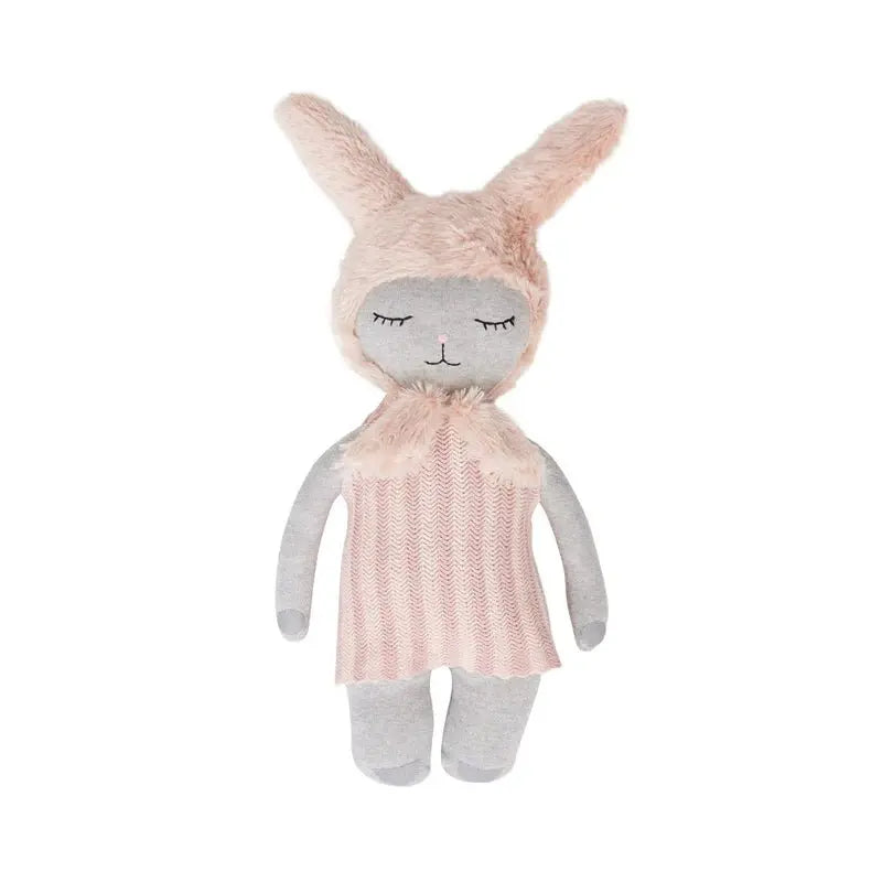 Hopsi Bunny Doll - Light Grey / Rose, Knitted Cotton Body, Handmade Bunny Plush, Kids Toy  OYOY   