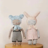 Hopsi Bunny Doll - Light Grey / Rose, Knitted Cotton Body, Handmade Bunny Plush, Kids Toy  OYOY   