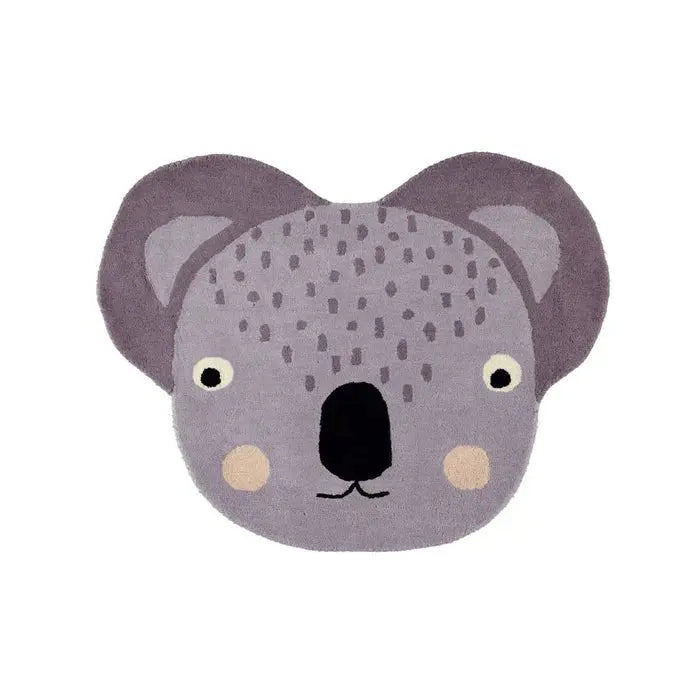 Cute Grey Koala Rug, Soft and Plush, Perfect for Nursery or Kids Room, Wool/Cotton Blend Rug OYOY   