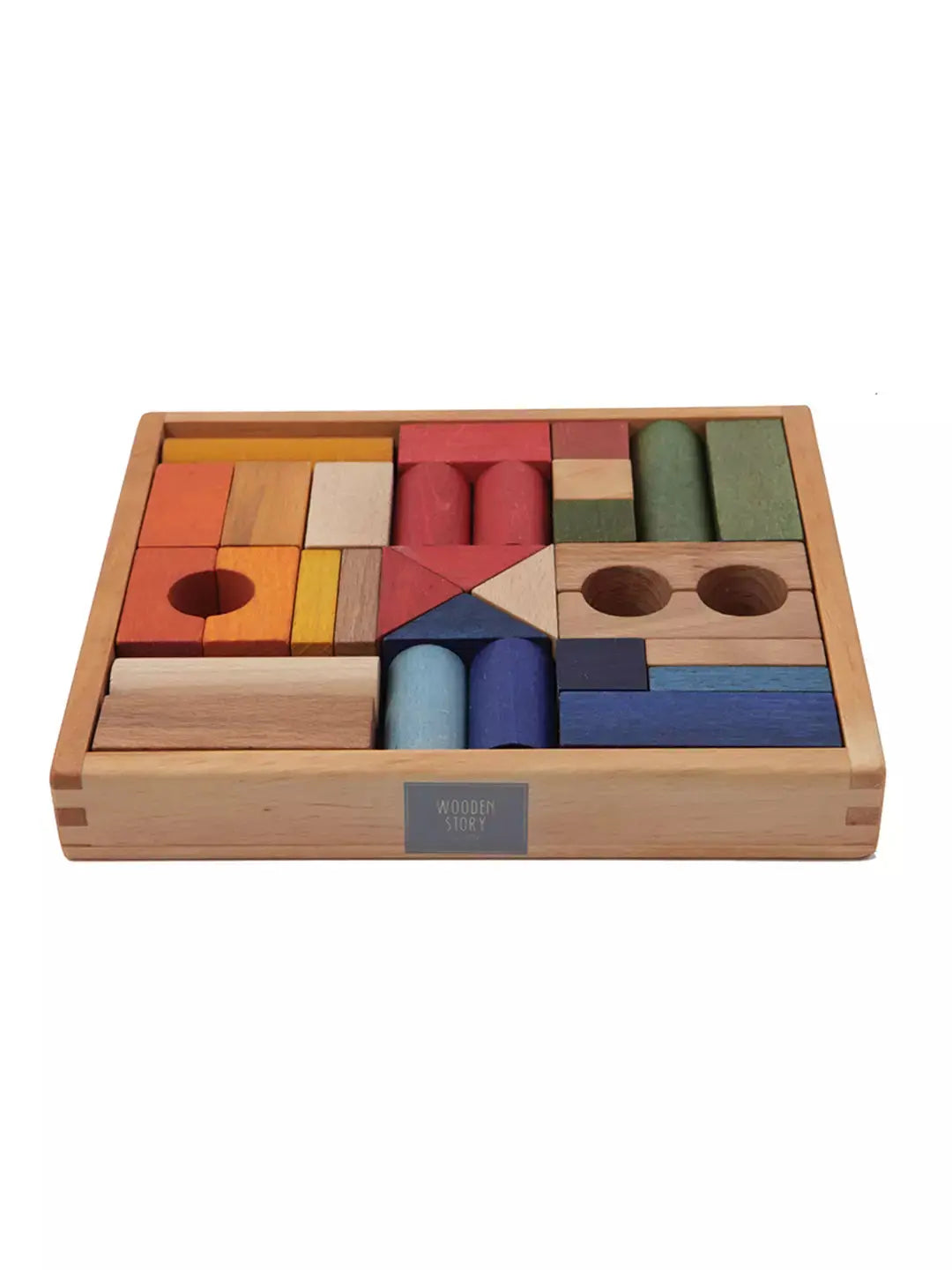 Rainbow Wooden Blocks In Tray XL – 30 Pcs  Wooden Story   